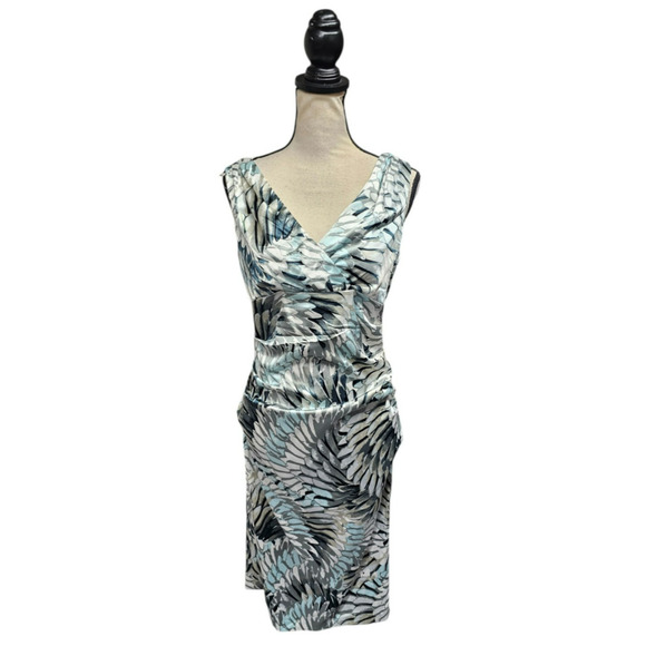 London Times Wiggle Dress 10 Ruched Bootie Retro Event Glam V Neck Faux Wrap - Picture 1 of 10